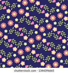 Floral bouquet vector pattern with small flowers and leaves