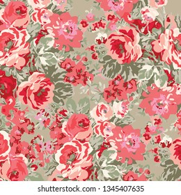 Floral bouquet vector pattern with small flowers and leaves, watercolor floral pattern