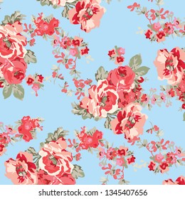 Floral bouquet vector pattern with small flowers and leaves, watercolor floral pattern
