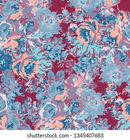 Floral bouquet vector pattern with small flowers and leaves, watercolor floral pattern