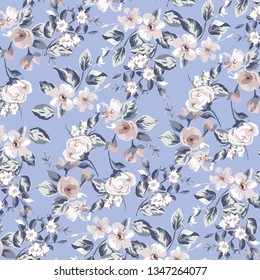 Floral bouquet vector pattern with small flowers and leaves