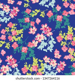 Floral bouquet vector pattern with small flowers and leaves