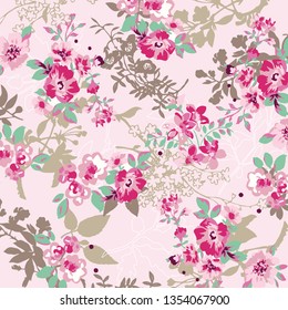 Floral bouquet vector pattern with small flowers and leaves