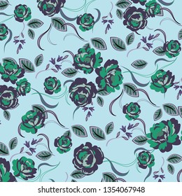 Floral bouquet vector pattern with small flowers and leaves