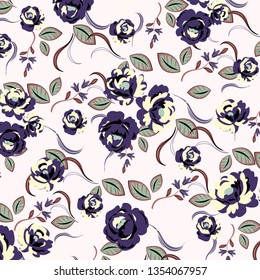 Floral bouquet vector pattern with small flowers and leaves