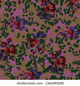 Floral bouquet vector pattern with small flowers and leaves