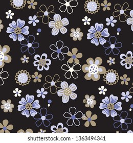 Floral bouquet vector pattern with small flowers and leaves