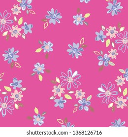Floral bouquet vector pattern with small flowers and leaves
