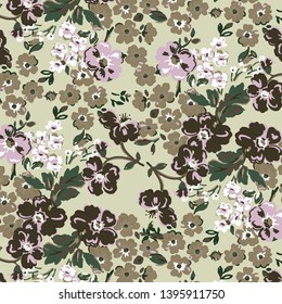 Floral bouquet vector pattern with small flowers and leaves