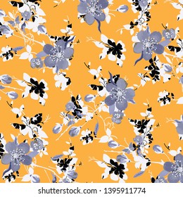 Rama vectorial floral con flores y hojas pequeñas