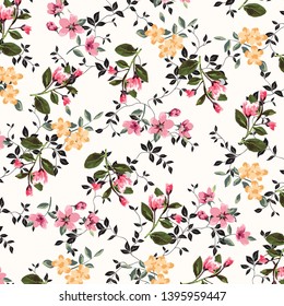 Floral bouquet vector pattern with small flowers and leaves