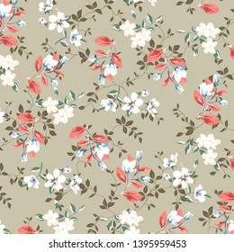 Floral bouquet vector pattern with small flowers and leaves