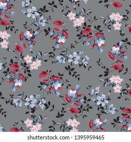 Rama vectorial floral con flores y hojas pequeñas