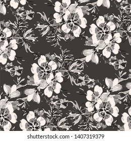 Floral bouquet vector pattern with small flowers and leaves