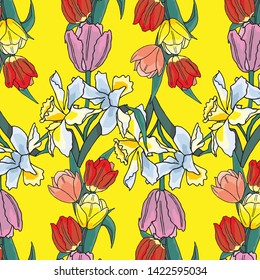 Floral bouquet vector pattern with small flowers and leaves