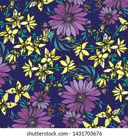 Floral bouquet vector pattern with small flowers and leaves