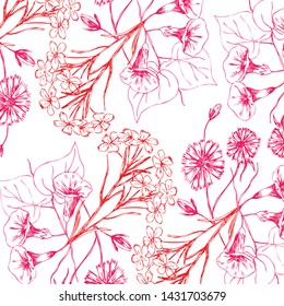 Floral bouquet vector pattern with small flowers and leaves
