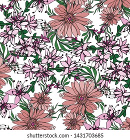 Floral bouquet vector pattern with small flowers and leaves