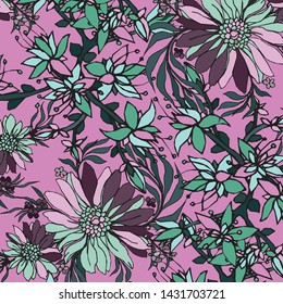 Floral bouquet vector pattern with small flowers and leaves