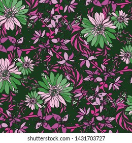 Floral bouquet vector pattern with small flowers and leaves