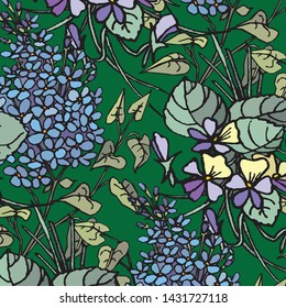 Floral bouquet vector pattern with small flowers and leaves