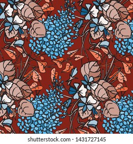 Floral bouquet vector pattern with small flowers and leaves