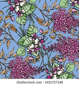 Floral bouquet vector pattern with small flowers and leaves