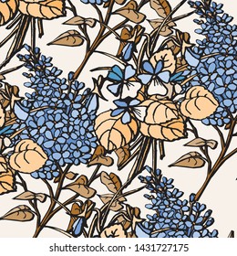 Floral bouquet vector pattern with small flowers and leaves