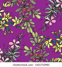 Floral bouquet vector pattern with small flowers and leaves