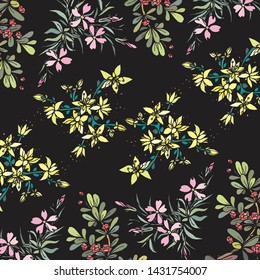 Floral bouquet vector pattern with small flowers and leaves