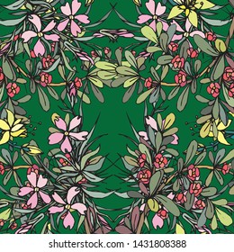 Floral bouquet vector pattern with small flowers and leaves
