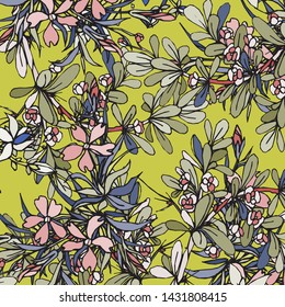 Floral bouquet vector pattern with small flowers and leaves