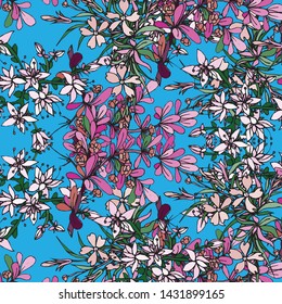 Floral bouquet vector pattern with small flowers and leaves