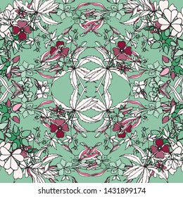 Floral bouquet vector pattern with small flowers and leaves