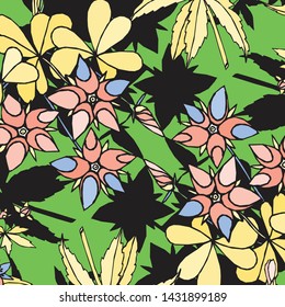 Floral bouquet vector pattern with small flowers and leaves