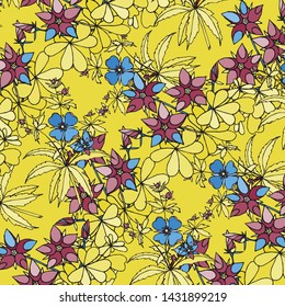 Floral bouquet vector pattern with small flowers and leaves