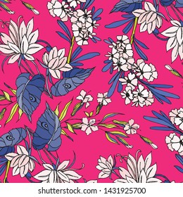 Floral bouquet vector pattern with small flowers and leaves