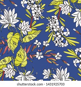 Floral bouquet vector pattern with small flowers and leaves