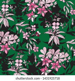 Floral bouquet vector pattern with small flowers and leaves