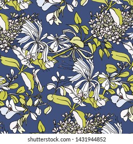 Floral bouquet vector pattern with small flowers and leaves