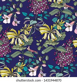 Floral bouquet vector pattern with small flowers and leaves