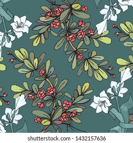 Floral bouquet vector pattern with small flowers and leaves