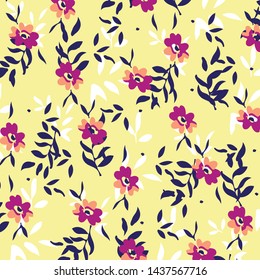 Floral bouquet vector pattern with small flowers and leaves
