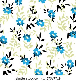 Floral bouquet vector pattern with small flowers and leaves