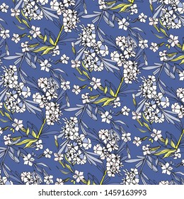 Floral bouquet vector pattern with small flowers and leaves
