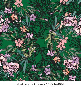 Floral bouquet vector pattern with small flowers and leaves