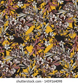 Floral bouquet vector pattern with small flowers and leaves