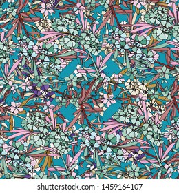 Floral bouquet vector pattern with small flowers and leaves