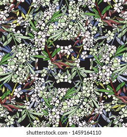 Floral bouquet vector pattern with small flowers and leaves