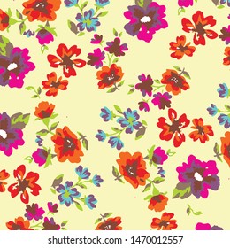 Floral bouquet vector pattern with small flowers and leaves